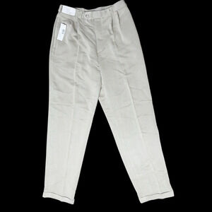 New Perry Ellis Dress Pants Mens 32 x 34 Stone Natural Gray Pleated Cuffed